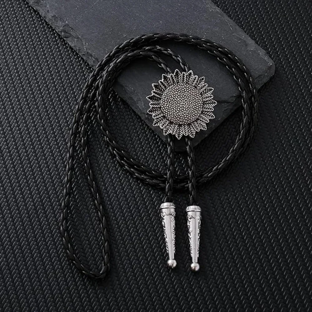 Silver Sunflower Bolo Tie